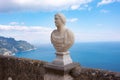 Ravello, Italy. Terrace of villa Cimbrone with marble statues over sea overlooking Amalfi coast Royalty Free Stock Photo