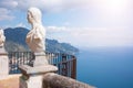 Ravello, Italy. Terrace of villa Cimbrone with marble statues over sea overlooking Amalfi coast Royalty Free Stock Photo