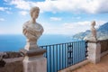 Ravello, Italy. Terrace of villa Cimbrone with marble statues over sea overlooking Amalfi coast Royalty Free Stock Photo