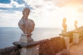 Ravello, Italy. Terrace of villa Cimbrone with marble statues over sea overlooking Amalfi coast Royalty Free Stock Photo