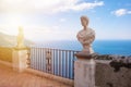 Ravello, Italy. Terrace of villa Cimbrone with marble statues over sea overlooking Amalfi coast Royalty Free Stock Photo