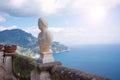 Ravello, Italy. Terrace of villa Cimbrone with marble statues over sea overlooking Amalfi coast Royalty Free Stock Photo