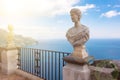 Ravello, Italy. Terrace of villa Cimbrone with marble statues over sea overlooking Amalfi coast Royalty Free Stock Photo