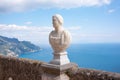 Ravello, Italy. Terrace of villa Cimbrone with marble statues over sea overlooking Amalfi coast Royalty Free Stock Photo