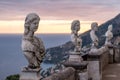 View of the famous statues and the Mediterranean Sea from the Terrace of Infinity at the gardens of Villa Cimbrone, Ravello, Italy
