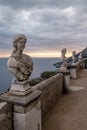 View of the famous statues and the Mediterranean Sea from the Terrace of Infinity at the gardens of Villa Cimbrone, Ravello, Italy