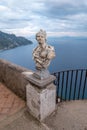 View of famous bust and the Mediterranean Sea from the Terrace of Infinity at the gardens of Villa Cimbrone, Ravello, Italy