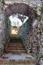 Ravello, a splendid village and tourist resort on the famous Amalfi Coast. View of the pedestrian street that descends to the sea