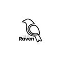 Raven bird little line minimalist geometric logo design vector