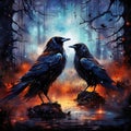 Raven birds with