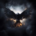 Raven Flying Evil Dark Spark of Fire Generative AI Royalty Free Stock Photo