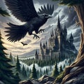 raven ominous castle forest