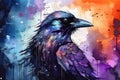 Raven in a full moon sky, Majestic and dramatic - Generative Ai