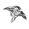 Raven head logo, silhouette of a rook bird drawn in gray colors by zigzag lines