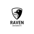 Raven icon shaped with book and shield logo design illustration