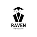 Raven icon shaped with graduation cap logo design illustration