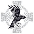 The Raven of Odin in a Celtic style patterned Celtic cross