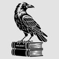 A raven perched atop a stack of books labeled ancient Royalty Free Stock Photo