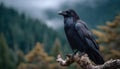 Majestic Raven in the Misty Forest Royalty Free Stock Photo