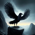 Raven sitting on rock in the night during full moon. Generative AI Royalty Free Stock Photo