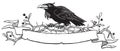 Black raven on thorn bush branch with a place for your text