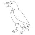 Raven. Sketch. Coloring book for children. Vector illustration. The mystical black bird croaks. Outline on an isolated background.