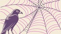 Raven on Spiderweb Under Mysterious Night Sky, Eerie Nature Art, vector design Generative AI Royalty Free Stock Photo