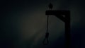 Raven Standing on a Gallows with a Swinging Noose in a Storm