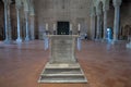 Small altar in the middle in the central nave of the Basilica of Sant `Apollinare in Classe, Ravenna, Italy