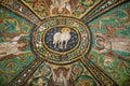 Ich decorated with mosaic wall of the Basilica di San Vitale in Ravenna, Italy. Royalty Free Stock Photo