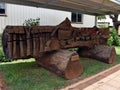 A very large carved log in memory of the timber industry in remote North Queens