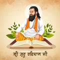 Punjabi typography Happy Guru Ravidas Jayanti. illustration of Guru Ravidas a famous poet, saint, and philosopher of India