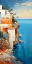 Realistic House On Cliff Painting With Blue Sky - Inspired By Irene Sheri And Serge Najjar