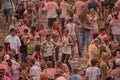 Raving crowd of young people in the Holi Festival, a popular ancient Indian Hindu celebration of colors, life and joy, Magdeburg Royalty Free Stock Photo