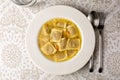 Ravioli in brodo. Fresh Meat italian dumplings, pasta with meat filling Royalty Free Stock Photo