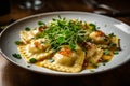 Ravioli on Dish. Delicious Italian Pasta