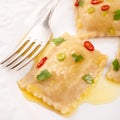 Ravioli with spicy butternut pumpkin filling