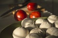 Ravioli with tomato on the background of wood Royalty Free Stock Photo