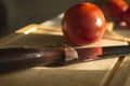 Ravioli with tomato on the background of wood Royalty Free Stock Photo