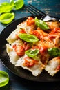 Ravioli with tomato sauce and basil Royalty Free Stock Photo