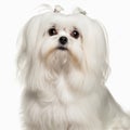 Ravishing adorable maltese dog portrait on white isolated background.