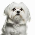 Ravishing adorable maltese dog portrait on white isolated background.