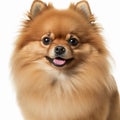 Ravishing adorable pomeranian dog portrait on white isolated background.