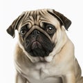 Ravishing adorable pug dog portrait on white isolated background.