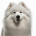 Ravishing adorable samoyed dog portrait on white isolated background.