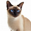 Ravishing adorable siamese cat portrait on white isolated background.