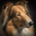 Ravishing closeup studio portrait of rough collie on isolated background.