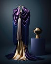 ravishing dress of splendor and grace bedecked with tassels of shimmering silk and velvet. AI generation