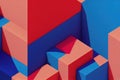 Ravishing isometric architectural design of red and blue geometric block.