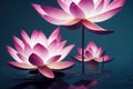 Ravishing pink waterlily floating on water with realistic detail blossom.